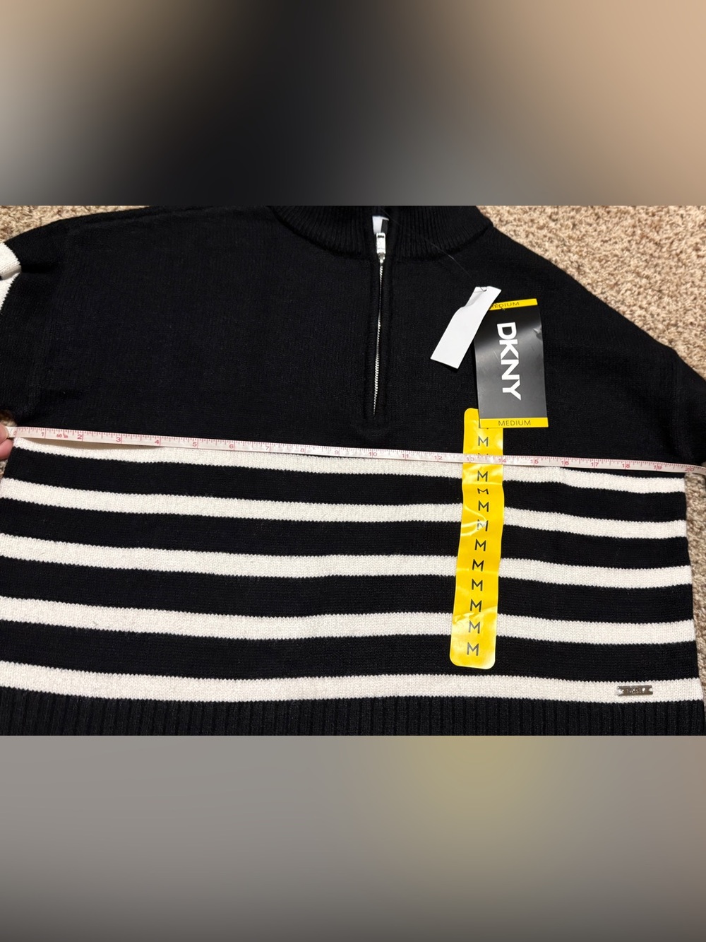 DKNY Black & White Striped Quarter Zip Mock Neck Sweater Womens M NWT - Picture 8 of 9
